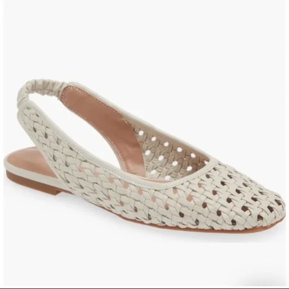 ARABELLA Ivory Shell Woven Slingback Flat by NORDSTROM 10M PU Leather *NEW* - Picture 5 of 5
